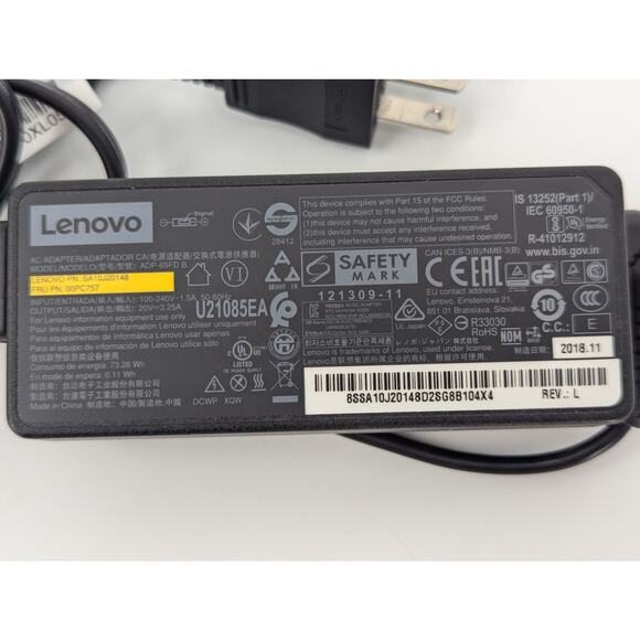 TESTED 65W 20V 3.25A Lenovo ThinkPad Laptop AC Charger Adapter-SQUARE SLIM TIP - Picture 1 of 3